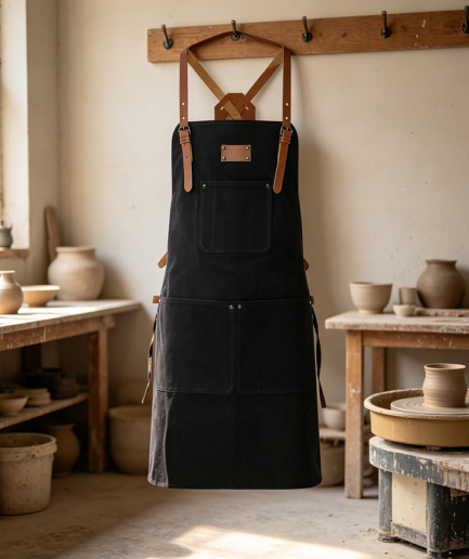 Waxed 14oz Canvas Cross-Back Apron Leather Straps