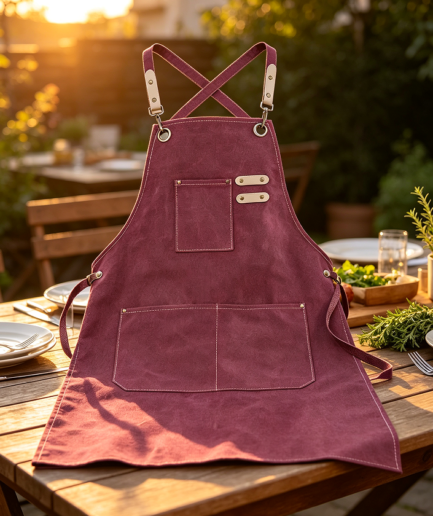 Cotton Canvas Cross-Back Apron Three Pockets Artistic