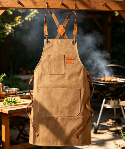 Cross-Back Cotton Canvas Chef Apron Large Pockets