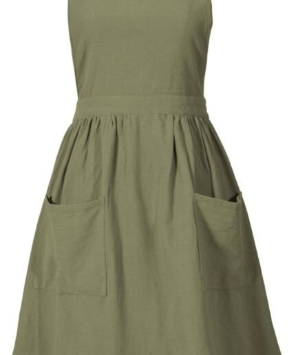 Cotton Linen Apron Dress Pockets Kitchen Gardening