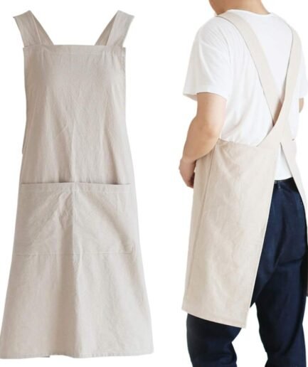 Japanese-Style Cotton Linen Cross-Back Cooking Apron