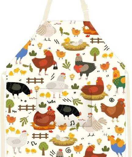 Cute Rooster-Print Cotton Apron Cooking Gardening
