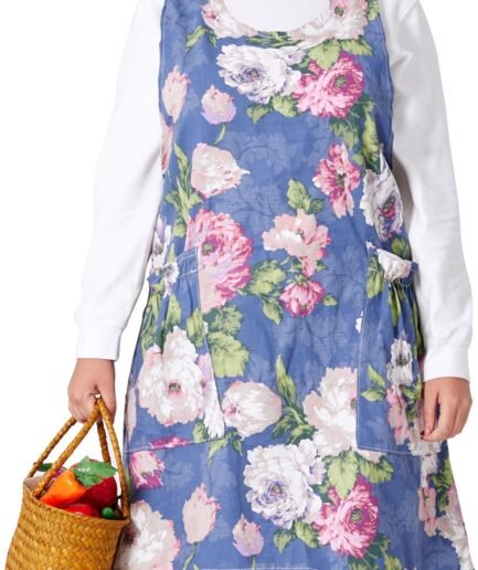 Floral Cotton Linen Cross-Back Apron Plus Size